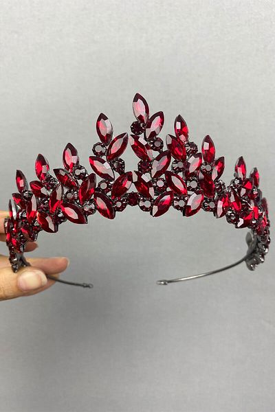 Hobigram Coroana de mireasa Henna model Subra Burgundy pentru cele mai frumoase mirese – Coroana, cu piatra de cristal, model elegant, coroana de mireasa –