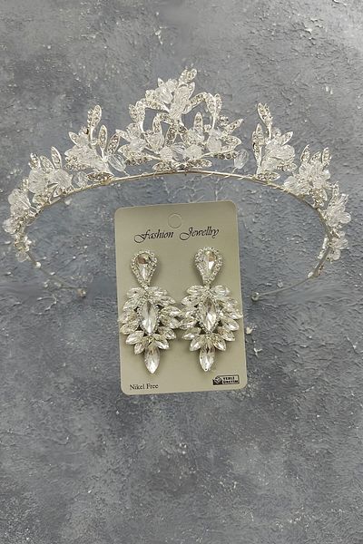Hobigram Modelul Kraz Tiara de mireasa si cercei cu piatra pentru cele mai frumoase mirese - Coroana, piatra de cristal, model elegant - Coroana
