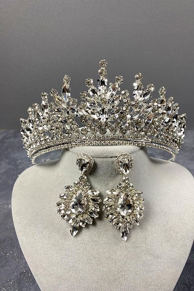 Hobigram Set de coroană de mireasă și cercei cu pietre Rio Stone pentru cele mai frumoase mirese – Coroană, Crystal Stone – Coroană –