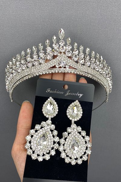 Hobigram Coroană și cercei Anteras Bridal Henna pentru cele mai frumoase mirese – Coroană, piatră de cristal, model elegant, coroană de mireasă –