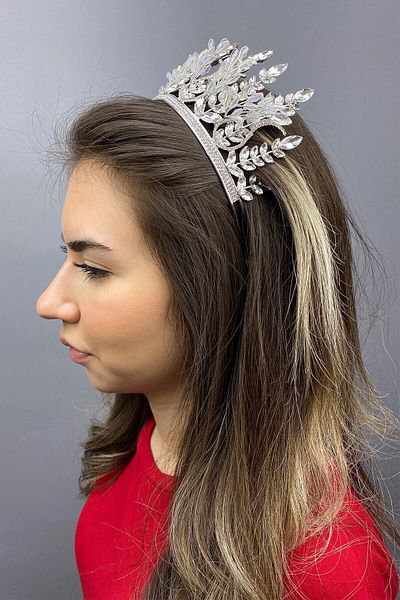 Hobigram Coroana de mireasa Henna model alb Zümre pentru cele mai frumoase mirese – Coroana, cu piatra de cristal, model elegant, coroana de mireasa –