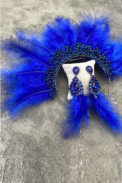Hobigram Saks Blue Maya Feathered Crystal Beaded Bridal Henna Tiara și Cercei pentru cele mai frumoase mirese – Tiara – Tiara