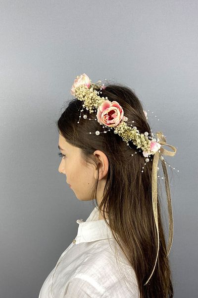 Hobigram Salmon Peony Flower Chipsolu Pearl Bow External Shooting Bridal Tiara for the Most Beautiful Brides – Crown – Crown