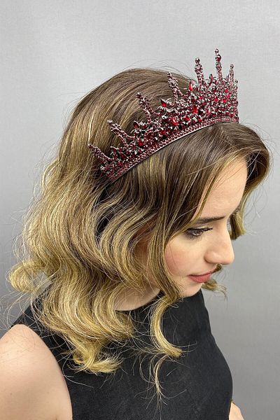 Hobigram Coroana de mireasa Henna model Burgundy Leonis pentru cele mai frumoase mirese – Coroana, cu piatra de cristal, model elegant, coroana de mireasa –