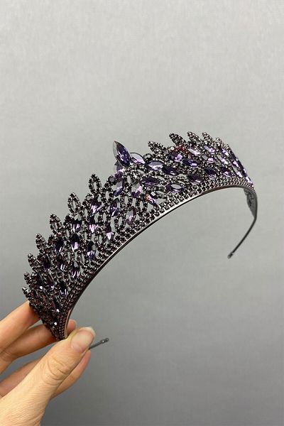 Hobigram Purple Mia Stone Henna Bridal Crown pentru cele mai frumoase mirese – Coroană, Crystal Stone, Model elegant, Coroană de mireasă – Coroană