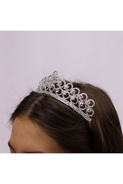 Hobigram Coroană de mireasă cu model rotund argintiu cu pietre pentru cele mai frumoase mirese – Coroană, cu pietre de cristal, model elegant – Coroană –