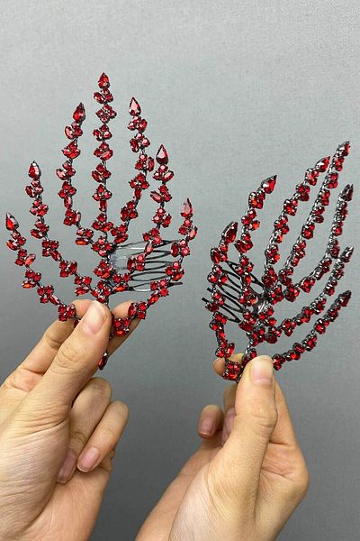 Hobigram Accesoriu de păr Coroană Henna cu model de frunze pe două fețe pentru cele mai frumoase mirese – Coroană, cu piatră de cristal – Coroană –