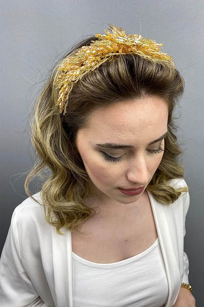 Hobigram Honey Color Alya Model Bridal Henna Crown for the Most Beautiful Brides – Crown, Crystal Stone, Stylish Model, Bridal Crown