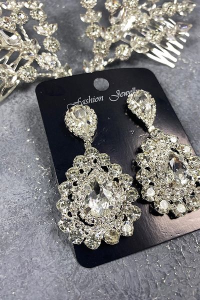 Hobigram Accesoriu de păr Helenist pentru mireasă și cercei cu pietre prețioase pentru cele mai frumoase mirese – Coroană – Tiara