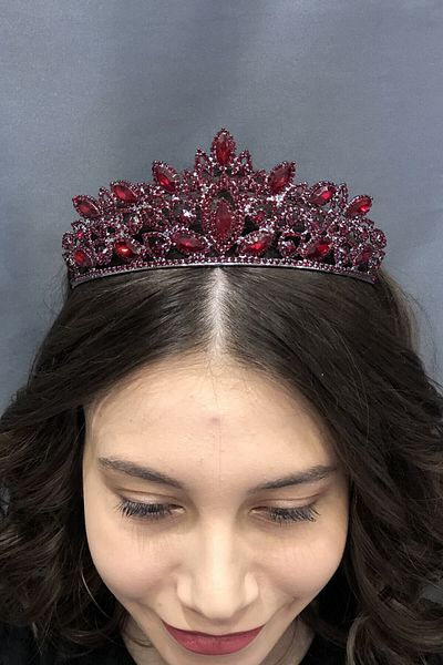 Hobigram Coroana de mireasa Henna cu piatra de cristal rosie pentru cele mai frumoase mirese - Coroana, cu piatra de cristal, model elegant, coroana de mireasa