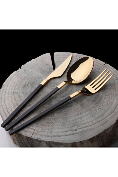 Demir Çeyiz سكين الحلوى الحديدي DMR Life 6 قطع الماس الأسود الذهبي