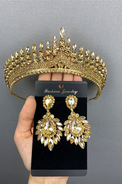 Hobigram Coroană și cercei Anteras Bridal Henna pentru cele mai frumoase mirese – Coroană, piatră de cristal, model elegant, coroană de mireasă – T