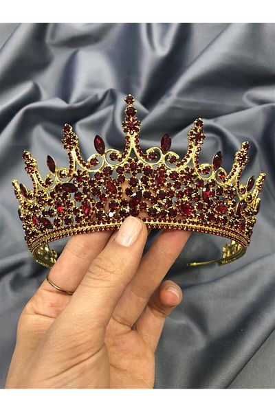 Hobigram Modelul de tendință Henna și coroane de mireasă de culoare burgundă pentru cele mai frumoase mirese – Coroană, piatră de cristal, model elegant – T