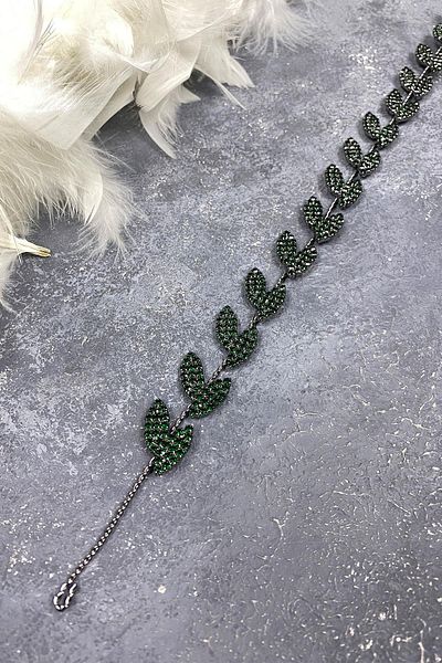 Hobigram Accesoriu de mireasă pentru banda de păr cu frunze de Bella verde pentru cele mai frumoase mirese – Coroană, piatră de cristal, model elegant –