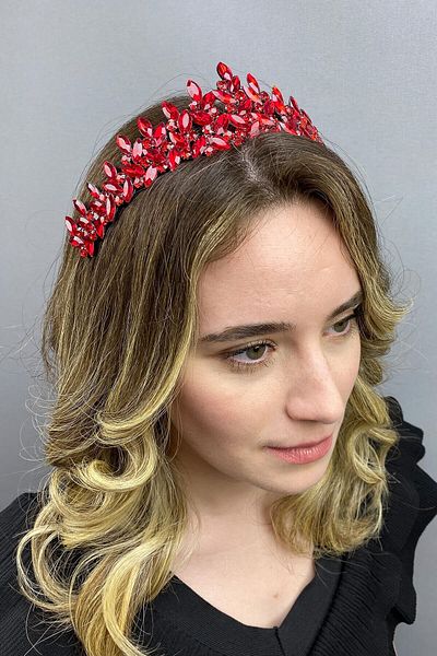 Hobigram Coroana de mireasa Henna model Subra rosie pentru cele mai frumoase mirese - Coroana, cu pietre de cristal, model elegant, coroana de mireasa