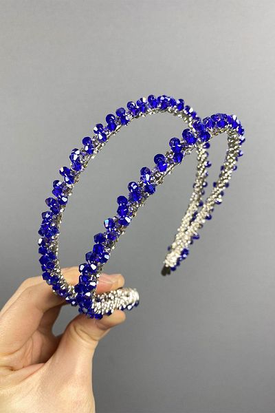 Hobigram Saks Blue Design Beaded Handmade Dalya Double Row Bridal Tiara for the Most Beautiful Brides – Crown – Crown