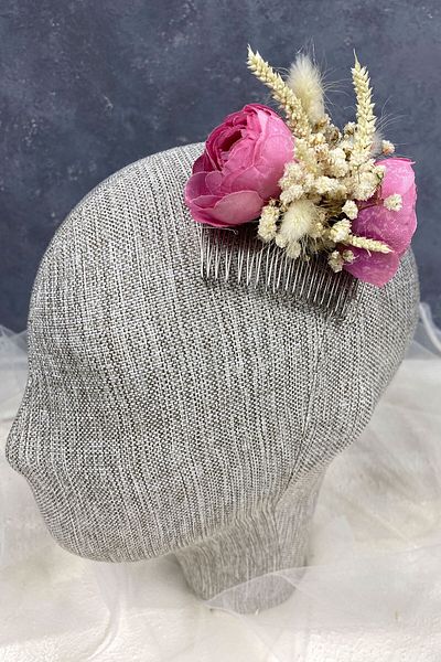 Hobigram Accesoriu pentru cleme de păr cu cipso și flori artificiale din bumbac roz pentru cele mai frumoase mirese – coroană – tiara