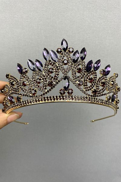Hobigram Coroană și cercei de mireasă din aur violet pentru cele mai frumoase mirese – Coroană, piatră de cristal, model elegant, coroană de mireasă –