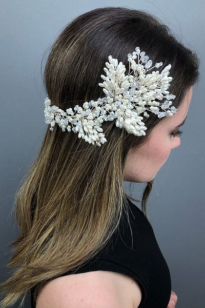 Hobigram Crem Helen Cristal și Perle Coroana de mireasă Henna pentru cele mai frumoase mirese – Coroană, cu pietre de cristal, model elegant – T