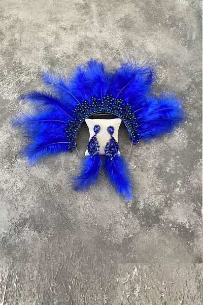 Hobigram Saks Blue Maya Feathered Crystal Beaded Bridal Henna Tiara și Cercei pentru cele mai frumoase mirese – Tiara – Tiara