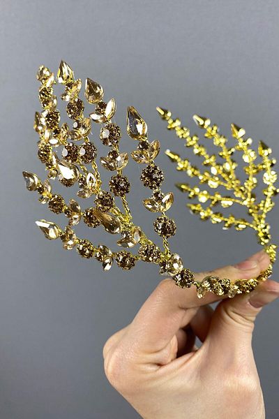Hobigram Hellenistic Double-Sided Bridal Henna Crown for the Most Beautiful Brides – Crown, Crystal Stone, Stylish Model, Bridal Crown