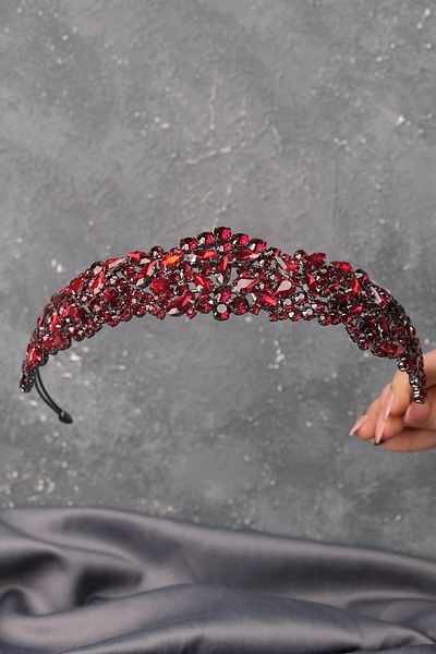 Hobigram Accesoriu de păr Tiara de mireasă model Ela Band Burgundy pentru cele mai frumoase mirese – Coroană, piatră de cristal, model elegant –
