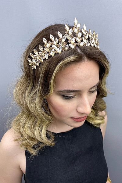 Hobigram Honey Color Bridal Henna Crown – Crown, Crystal Stone, Stylish Model, Bridal Crown, Hair Accessory – Crown – Crown