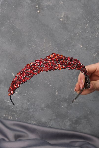 Hobigram Red Hazel Band Model Bridal Tiara Accesoriu pentru păr pentru cele mai frumoase mirese – Coroană, Piatră de cristal, Model elegant