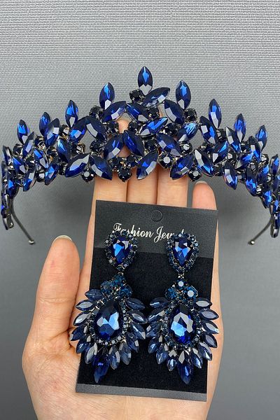 Hobigram Coroana și cercei de mireasă Subra Henna pentru cele mai frumoase mirese – Coroană, piatră de cristal, model elegant, coroană de mireasă – Ta