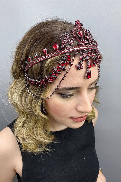 Hobigram Coroana de Henna Burgundy Hurrem pentru cele mai frumoase mirese – Coroana, Piatra de Cristal, Model Elegant, Coroana Mireasa – Coroana –