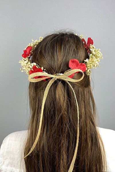 Hobigram Red Hydrangea Dry Flower Outdoor Shooting Bridal Hair Accessory for the Most Beautiful Brides – Crown, Crystal Stone