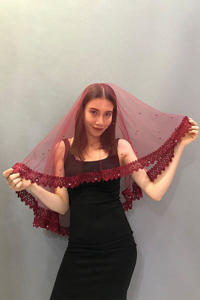 Hobigram إكسسوار العروس غطاء وجه العروس من الدانتيل المرصع بالأحجار - إكسسوار العروس، تصميم أنيق، إكسسوار نسائي - G