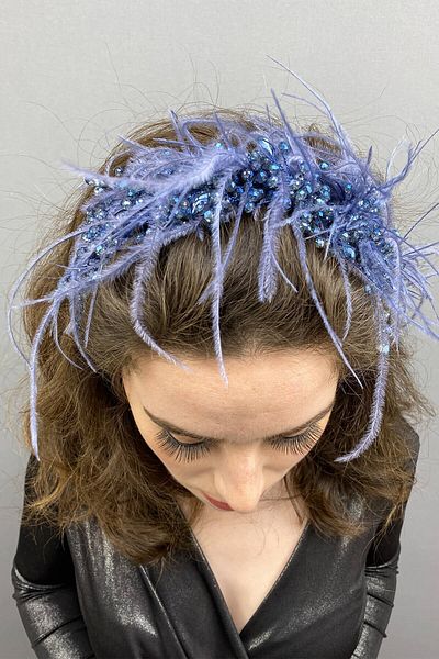 Hobigram Bridal Accessory Blue Capella Hair and Turban Accessory – Bridal Accessory, Stylish Design, Women's Accessory