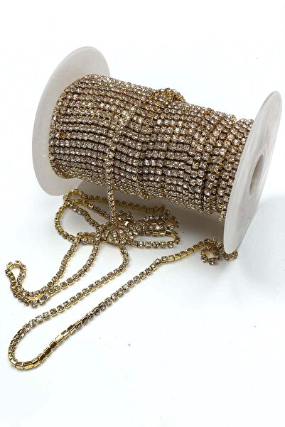 Hobigram Parti Malzemeleri Altın Sarısı Kristal Taşlı Metal Yuvalı Şerit 1 Me...