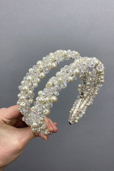 Hobigram Hair Accessory Double Row Dense Beaded Bridal Crown Hair Accessory – Other Hair Accessories – Other