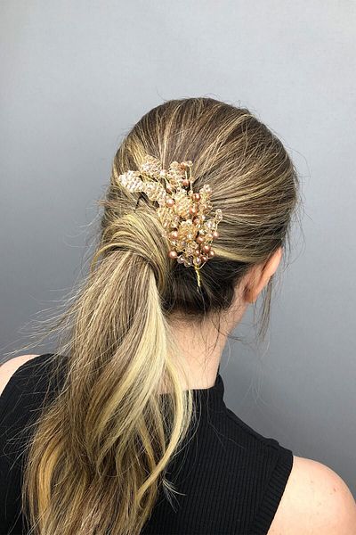 Hobigram Hair Accessory Women's Brown Leaf Pattern Crystal and Pearl Bridal Hair Accessory – Other Hair Accessories