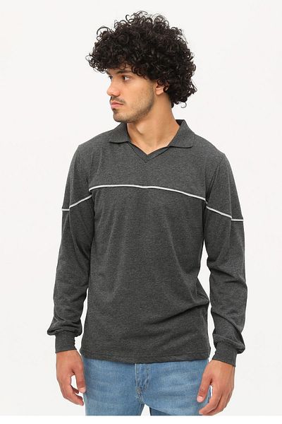Uniprom T- Shirt Combed Cotton Long Sleeve Polo Collar 100% Cotton Anthracite Melange