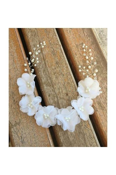 Hobigram Bridal Accessory White Chiffon Flower 4 Petals Pearl Bridal Crown Cyf29 – Bridal Accessory – Bridal Ak