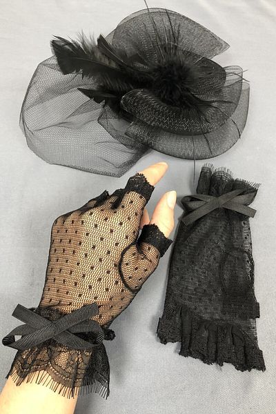Hobigram Bridal Accessory Black Bridal Hat and Half Finger Gloves – Bridal Accessory, Stylish Design – Bridal