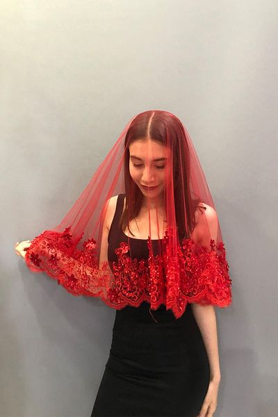 Hobigram Bridal Accessory Lace 3D Red Bridal Face Cover – Bridal Accessory, Stylish Design – Bridal