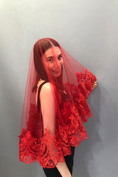 Hobigram Bridal Accessory Red Sultan Patterned Bridal Face Cover – Bridal Accessory, Stylish Design – Bridal Accessory