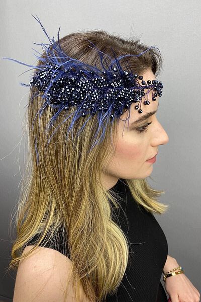 Hobigram Hair Accessory Fliyz Feathered Crystal Bridal Hair and Turban Accessory – Other Hair Accessories – Other