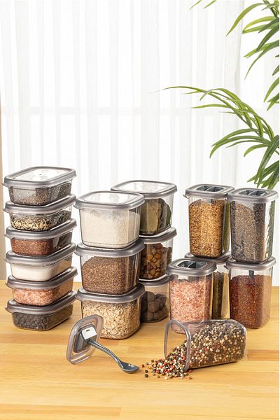 Vienev 18 Piece Super Set Spice Storage Container Set Advantageous Package 6x(0.40, 0.45, 0.55 L) with Labeled Spoon