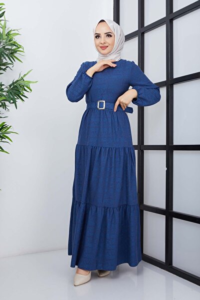 marwella Mimoza Viskon Elbise - Mavi