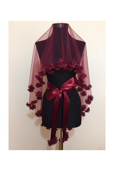 Hobigram Bridal Accessory Bridal Veil Laser Cut (Burgundy) – Bridal Accessory, Stylish Design, Women's Accessory
