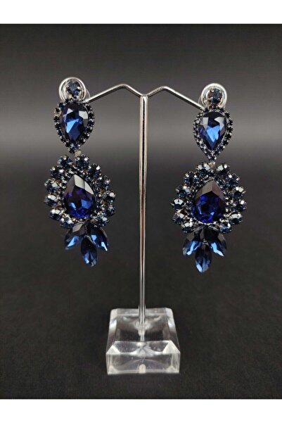 Hobigram تشكيلة من الأقراط أقراط زفاف من حجر الكريستال باللون الأزرق الداكن - أقراط بيجوتيري، تصميم أنيق - بيجوت