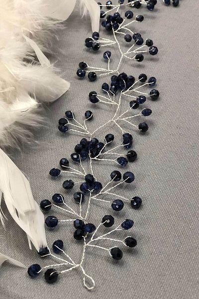 Hobigram Bridal Accessory Navy Blue Crystal Beaded Hair Accessory – Bridal Accessory, Stylish Design – Bridal Accessory