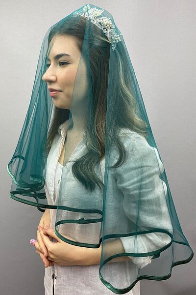 Hobigram Bridal Accessory Green Piping Bridal Veil Face Cover – Bridal Accessory, Stylish Design, Women's Accessory