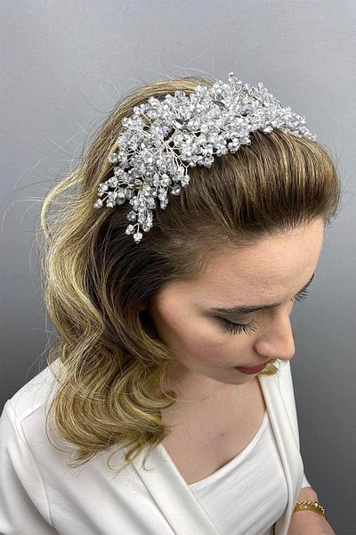 Hobigram Bridal Accessory Silver Color Barbara Model Bridal Henna Crown – Bridal Accessory, Stylish Design – Bridal Ak