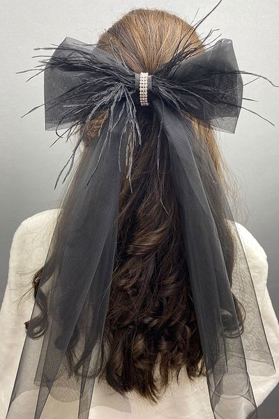 Hobigram Bridal Accessory Feathered Stone Bow Hair Accessory – Bridal Accessory, Stylish Design, Women's Accessory